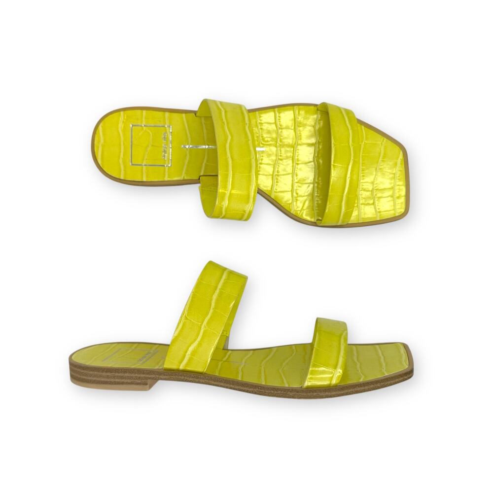 Dolce Vita Women's Isaac Sandals Size 7.5 Yellow Citron Green Croc Embossed Flat
